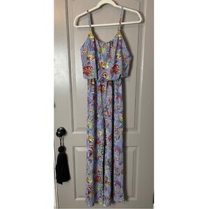 Me 2 Magic Sz S Floral Striped Jumpsuit Stretch Wide Leg No Wrinkle Sleeveless